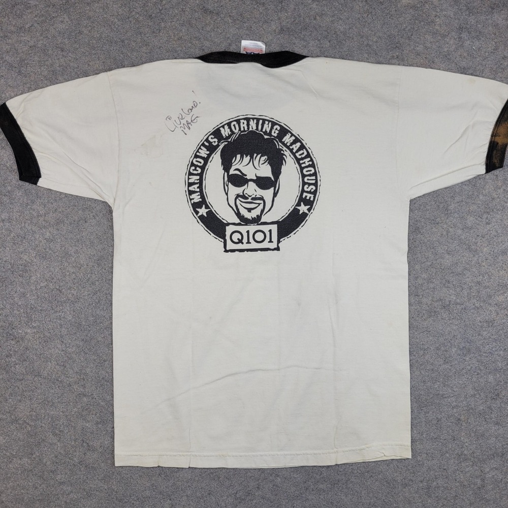 Q101 Shirt Mens Medium Vtg Mancow Morning Madhouse Ringer Alternative Radio Dj View 4